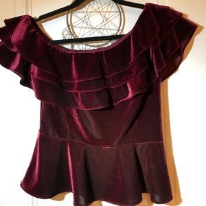 Aqua velvet off-the-shoulder top